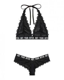 Vibes Not Your Bitch Bralette &amp; Cheeky Panty Black L/XL