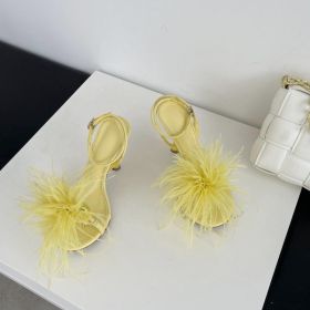 Baldauren Women Sandals High Heels Open Toe Stiletto Feather Buckle Dress Shoes Big Size Party Shoes Sadalias (Color: Yellow, size: 9)