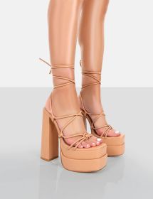 Baldauren Roman Sandals Women Summer New High Heel Cross Strap Platform Opened Toe Fashion Show Plus Size Sandals Strappy Pumps (Color: Beige, size: 5)
