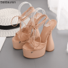 Baldauren Women Sandals High Heels Open Toe Lace Up Ankle Strap Plarform Party Shoes Big Size 42 White Wedding Shoes Pumps