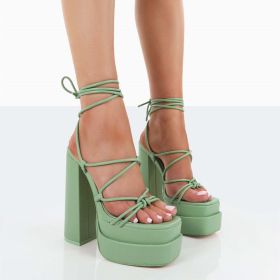Baldauren Roman Sandals Women Summer New High Heel Cross Strap Platform Opened Toe Fashion Show Plus Size Sandals Strappy Pumps (Color: Green, size: 8)