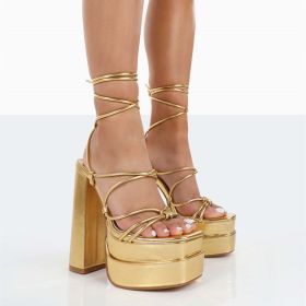 Baldauren Roman Sandals Women Summer New High Heel Cross Strap Platform Opened Toe Fashion Show Plus Size Sandals Strappy Pumps (Color: Gold, size: 8)
