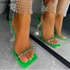 Balduaren New Fashion Sandals Crystal Square Toe Diamond Transparent PVC Rhinestone High Heel Women Sandals Plus Size Shoe